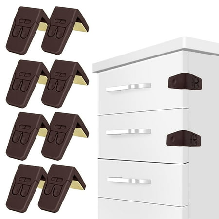 Cabinet Locks for Babies - 8 Pack Child Proof Cabinet Locks Child Safety Locks for Cabinets Baby Proofing Angle Type Drawer Locks Latches with Strong Adhesive for Drawers Doors Cabinets Coffee