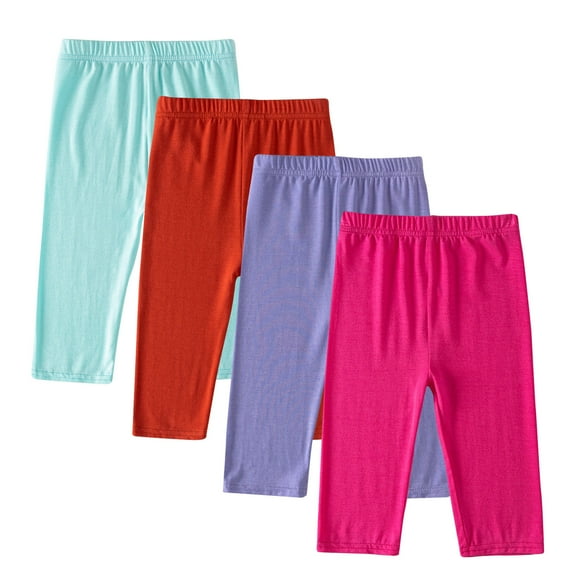 ZACPNCV 4 Pieces Girls Capris Leggings Cotton Cropped Leggings School Uniform Pants for Girls Multicolor 12-13 Years