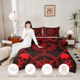 thumbnail image 3 of Castle Fairy Halloween Baroque Skull Queen Comforter Set 3 Pieces,Chain Damask Floral Comforter Sets Queen,Red Blacks,1 Comforter and 2 Pillowcases,Black Reversible, 3 of 6