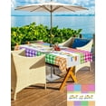 thumbnail image 4 of Colorful Plaid Outdoor Tablecloth - 54 Inch Round Dining Table Cover, Farmhouse Watercolor Rainbow Checkered Waterproof Outdoor Table Cloth with Umbrella Hole & Zipper for Picnic/Patio, 4 of 5