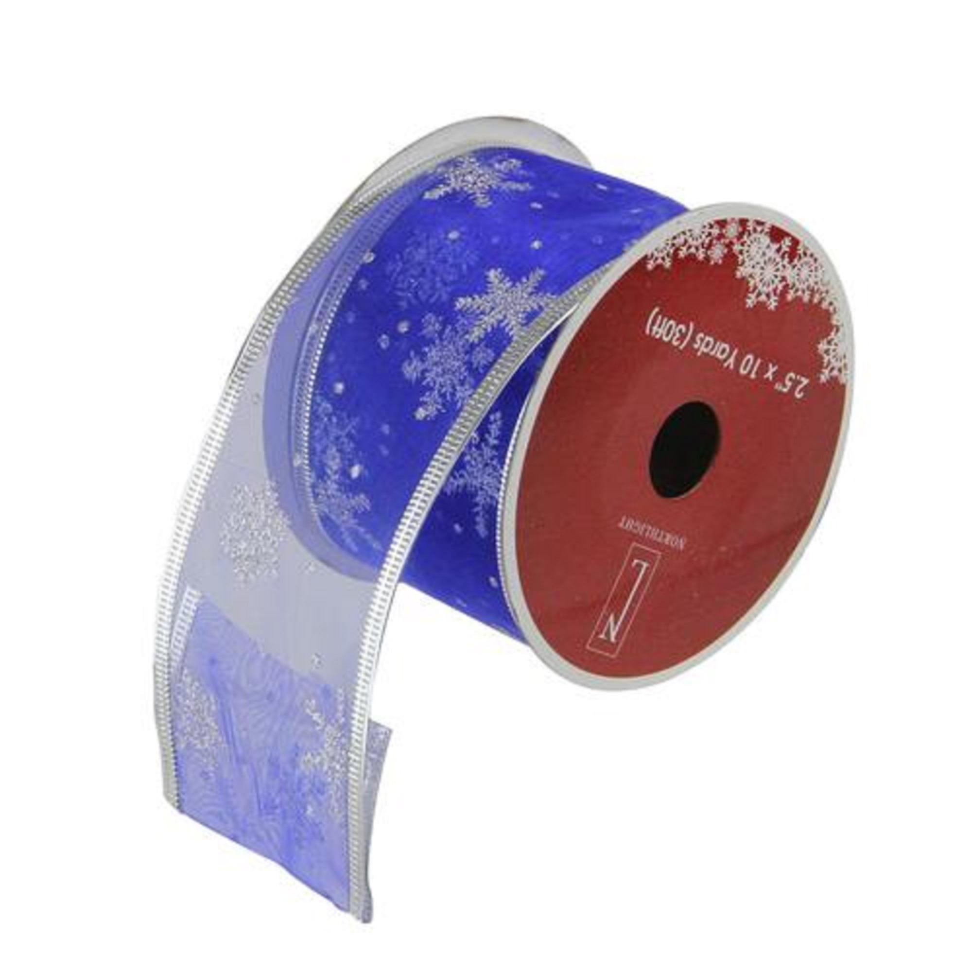 4-Inch Light Blue Christmas Flat Glitter Wired Edge Ribbon 10-Yard