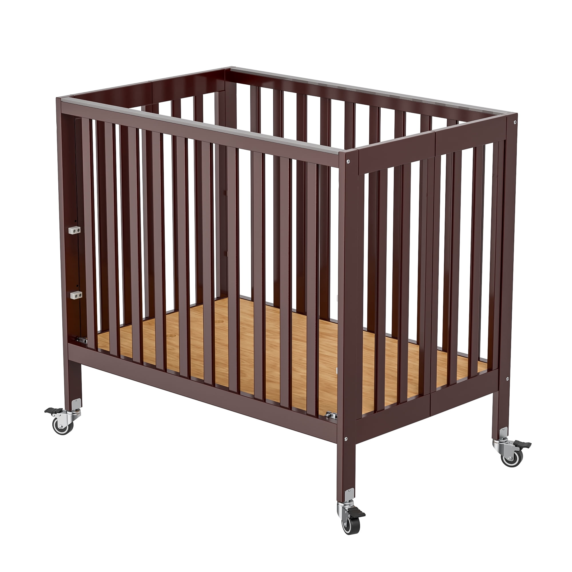 Fizzy Baby Foldable Baby Crib with Wheels Portable Baby Bed Travel Crib, Espresso