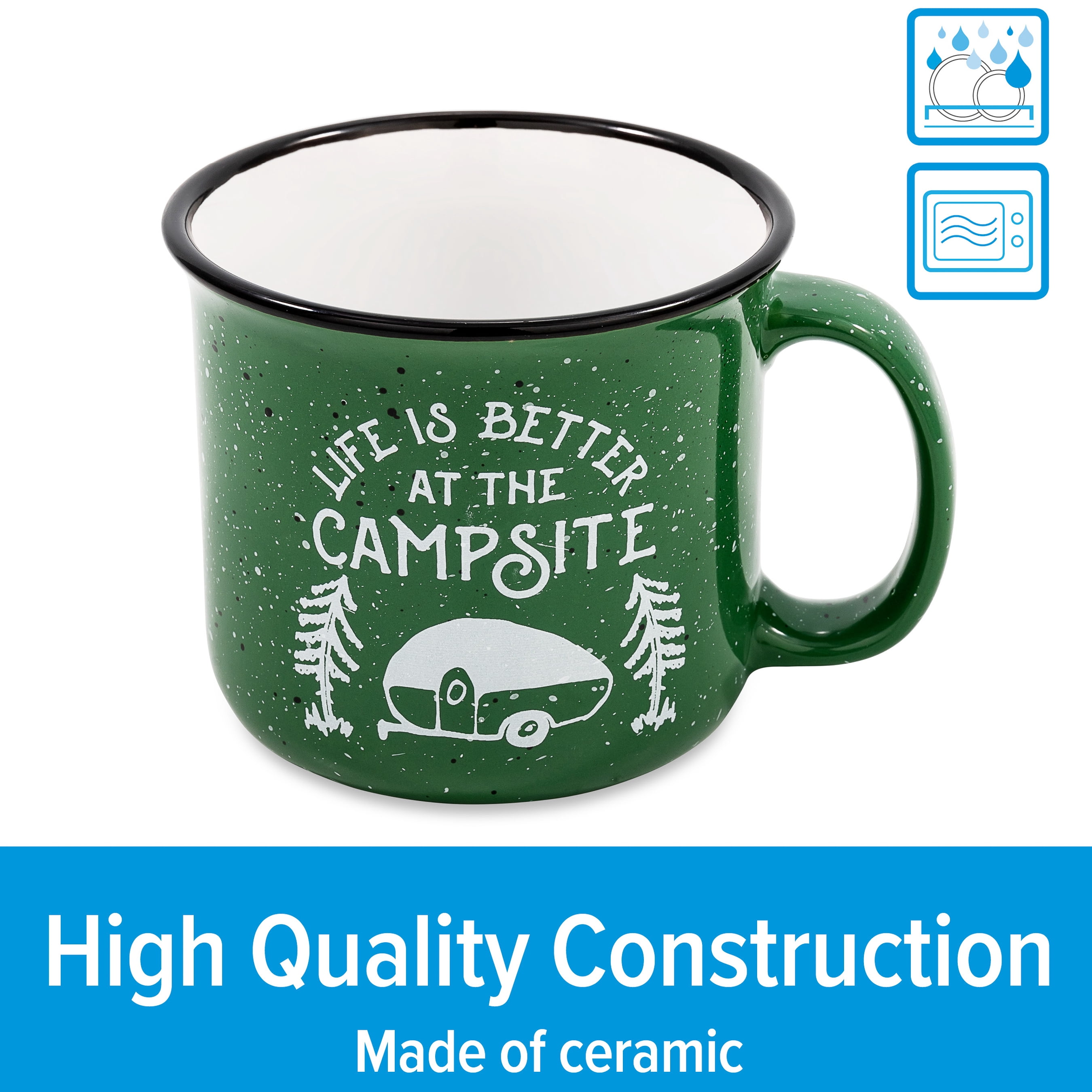 (2 pack) Camco Multicolor Ceramic Mug Set, 14 oz, Camping Design, 4-Pack