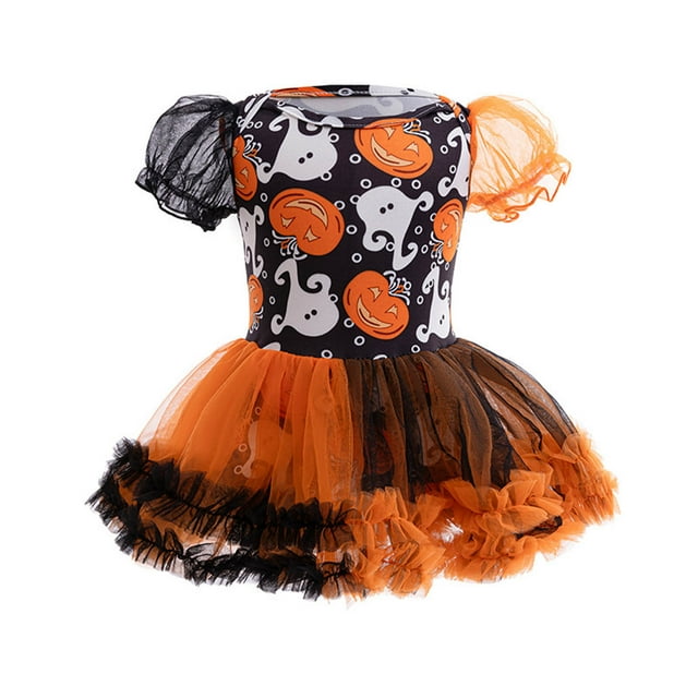FYDUU Halloween Bébé Fille Grenouillères Justaucorps une-Pièce Manches Courtes Tutu Barboteuse Robe Tout-Petit Douce Confortable Tenue de Fête Mode 6-12 Mois