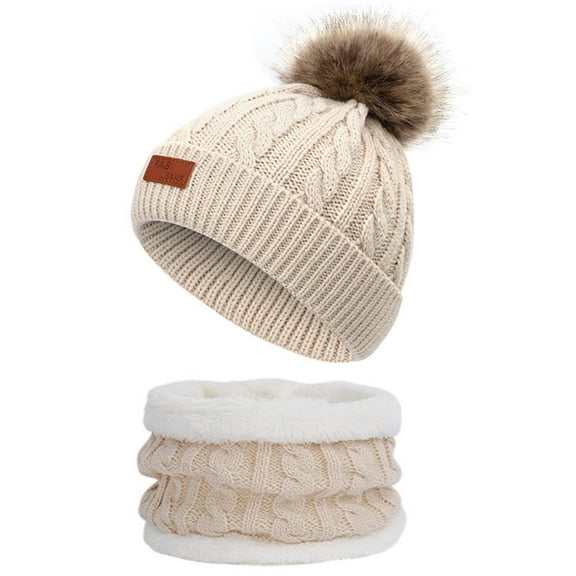 EQWLJWE Kids Winter Beanie Hat Warm Knit Thick Ski Cap With PomPom And Scarf Set For 1-11 Years Old For Girls Boys Girls' Hats Holiday Clearance