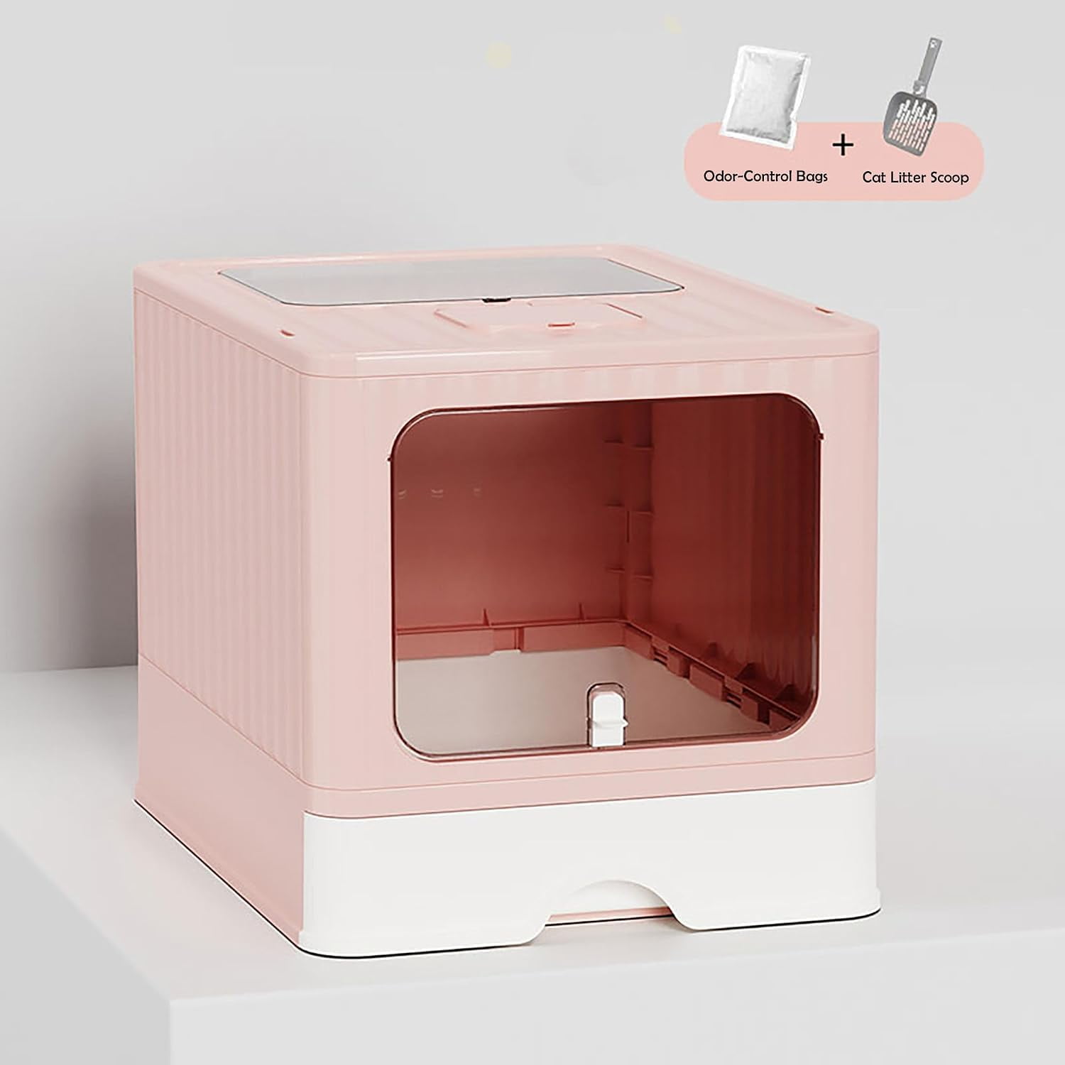 Large Covered Cat Litter Box with Scoop and Sliding Drawer