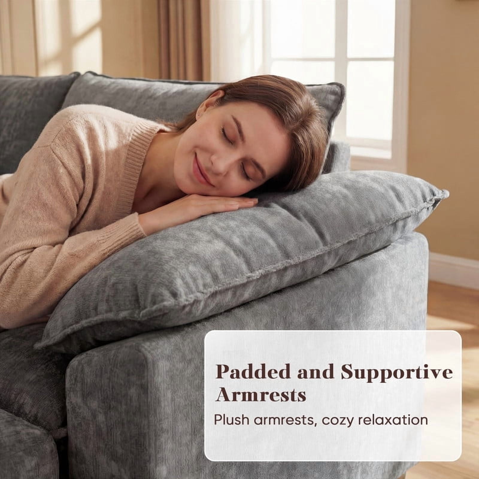 Lacoo 6-Seat Cloud Couch Extremely Flexible Combination Sectional with Reversible Chair & Movable Footrest, Gray