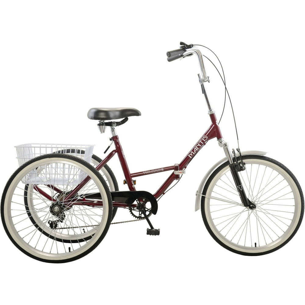 Mantis TriRad 24 Inch 6 Speed Adult Folding Tricycle, Burgundy