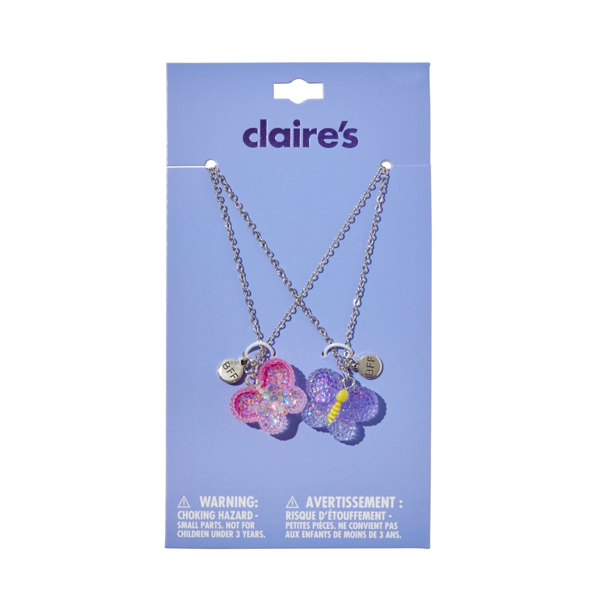 Claire's Children's Best Friends Forever Ombré Butterfly Charm Necklaces, 2-Pack