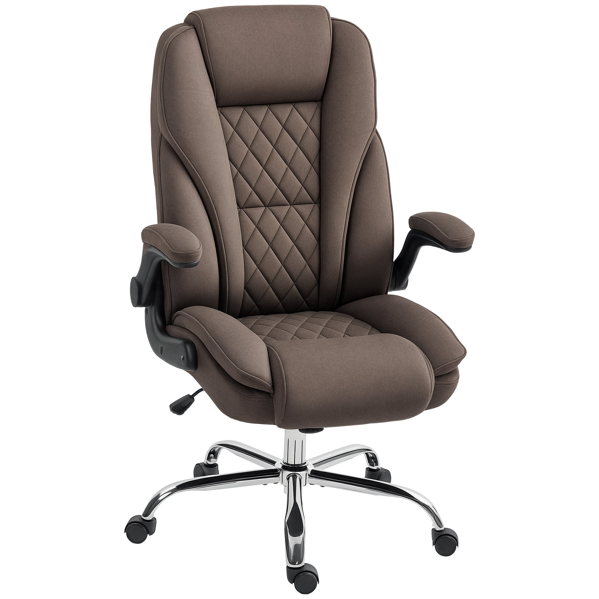 HOMCOM Executive Office Chair, Fabric Comfy Computer Desk Chair with Swivel Wheels, Flip-up Armrest, Adjustable Height, Dark Brown