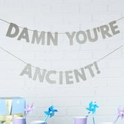 Damn You're Ancient Birthday Banner 30th 40th 50th 60th 70th 80th 90th 100th Funny Sign Party Decoration Glitter Photo Booth Props Silver