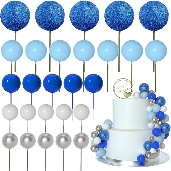 50 Pcs Balls Cake Topper Balloons Cupcake Topper DIY Cake Insert Topper Foam Cake Balls Baking Decoration for Wedding Anniversary Birthday
