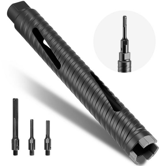 VEVOR Core Drill Bit, 1-1/2 inch Diameter, 9-1/2 inch Drilling Depth, 5/8-11 Internal Thread, Diamond Dry Coring Bit with 3 Adapters, Pilot Drill and Hex Wrench, for Concrete, Red Bricks, and Masonry