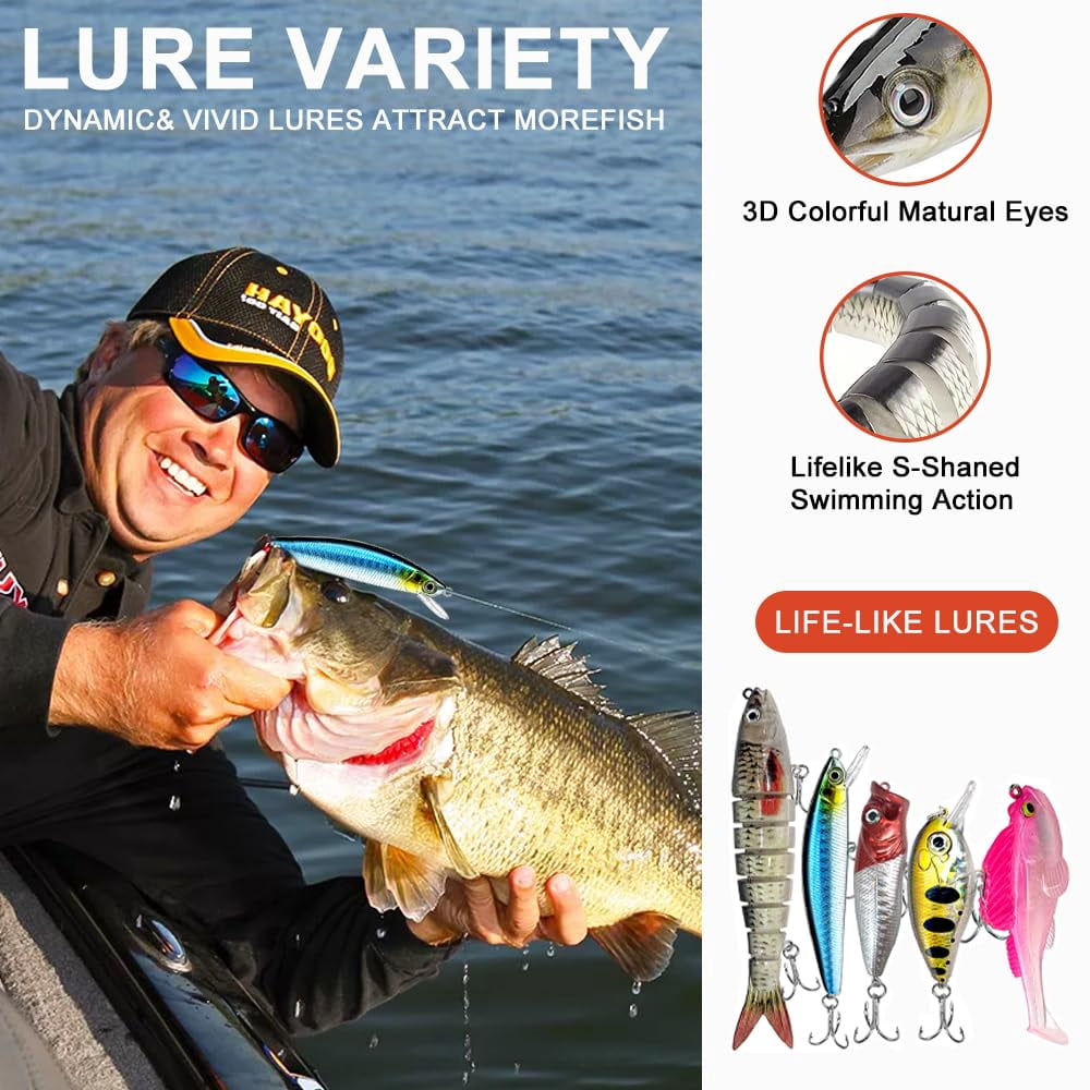 193pcs Fishing Lures Kit With Tackle Box  Freshwater Saltwater Bass Set - Hard Baits Soft Plastic Worms Crankbaits Spinner Frog Hooks & Accessories