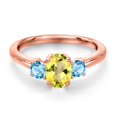 thumbnail image 3 of Gem Stone King 18K Rose Gold Plated Silver Canary Mystic Topaz and Swiss Blue Topaz Engagement Ring for Women | 1.20 Cttw | Oval 7X5MM | Gemstone November Birthstone | Size 6, 3 of 6