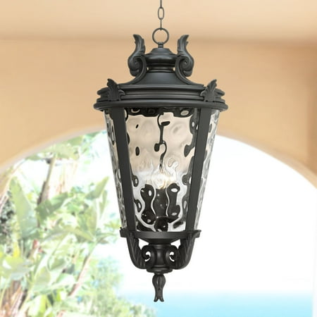 John Timberland Traditional Outdoor Light Hanging Textured Black Scroll 30 Clear Hammered Glass Damp Rated for Porch Patio