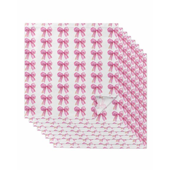 nqOlkjepod Pink Bow Ribbon Cloth Napkins Set of 8 Reusable Dinner Napkins, Bowknot Bow Tie Aesthetics Minimalist Cocktail Napkin Washable Table Napkins for Wedding/Holiday Party/Baby Shower 20"x20"