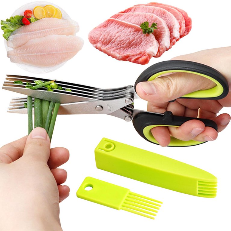 Multi-Layer Kitchen Scissors 5 Layers Stainless Vegetable Cutter Herb  Cutting Shears With Safety Cover Meat