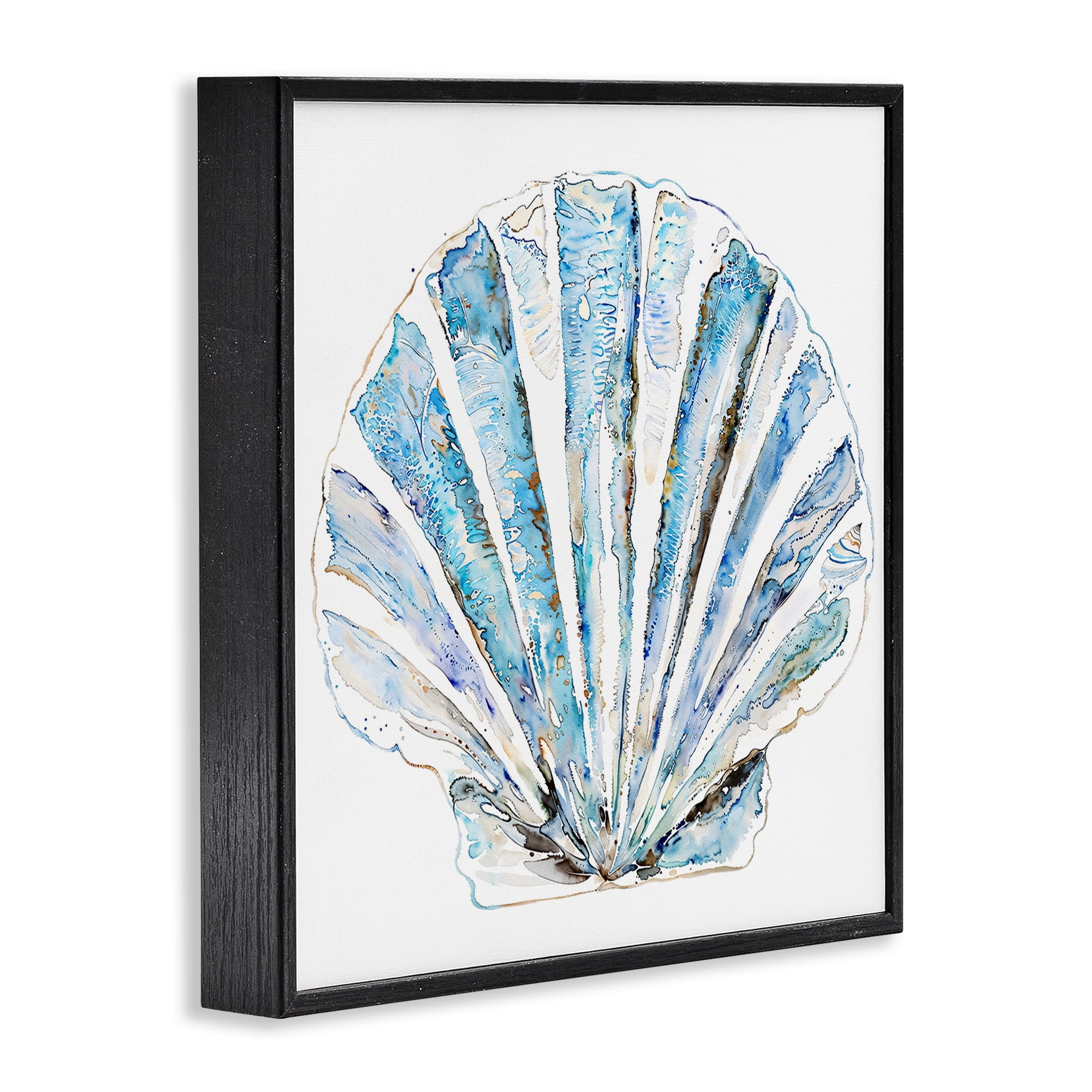 Stupell Industries Blue Clam Shell Coastal Painting Black Framed Art Print Wall Art, 24 x 24