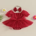 thumbnail image 3 of MesaSe Nouveau-Né Filles Rompers Robe Fleur Broderie Maille Manches Courtes Combinaisons Bandeau Princesse Tenues, 3 of 8