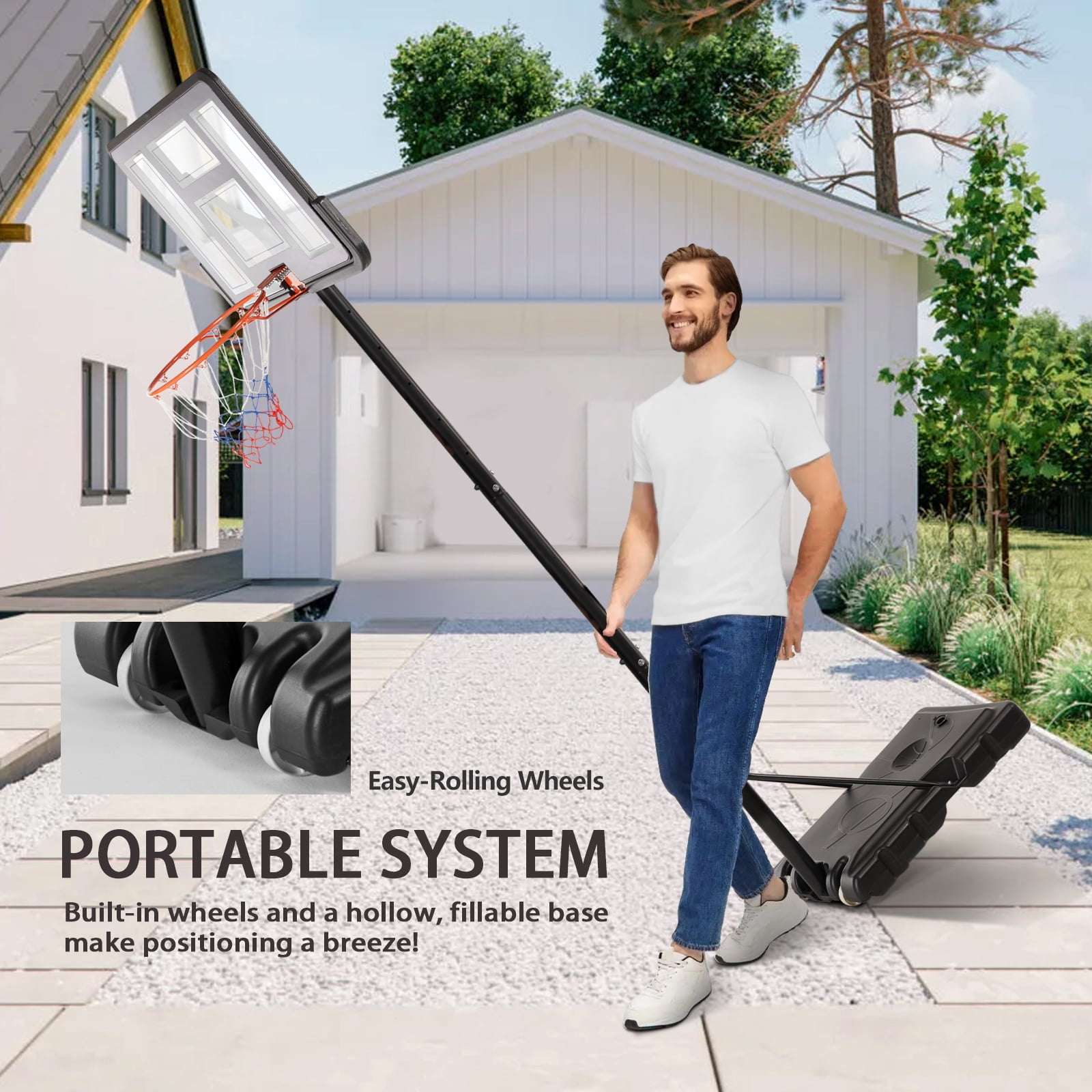 MCQ Portable Basketball Hoop System, 44" Shatterproof Backboard, Adjustable Height from 4.9FT to 10FT – Outdoor Sports Goal for Kids & Adults