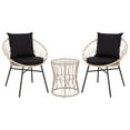 thumbnail image 2 of BizChair 3-Piece Tan Indoor/Outdoor Bistro Set, Papasan Style Rattan Rope Chairs, Glass Top Side Table & Black Cushions, 2 of 15