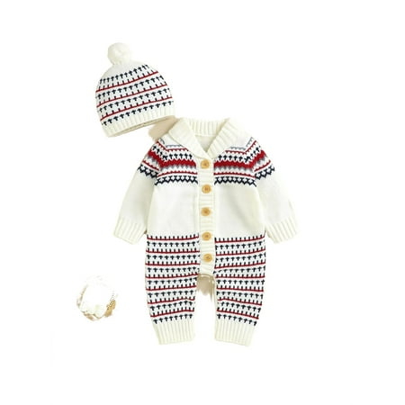 

Casual Geometric Collar Jumpsuit Long Sleeve White Baby Sweater Onesies (Baby s)