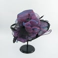 thumbnail image 2 of Yoyauz Women Sun Hat with Mesh Flower Decoration Wide Brim Hat Occasion Event Organza Fancy Church Dress Hat, 2 of 4
