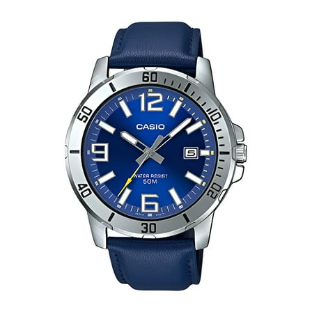 Casio Men’s Blue Leather Strap Watch with Blue Dial - MTP-VD01L-2BV