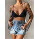 thumbnail image 4 of Tops de mujer Top de manga larga con cuello redondo y diamantes de malla para mujer, 4 of 5