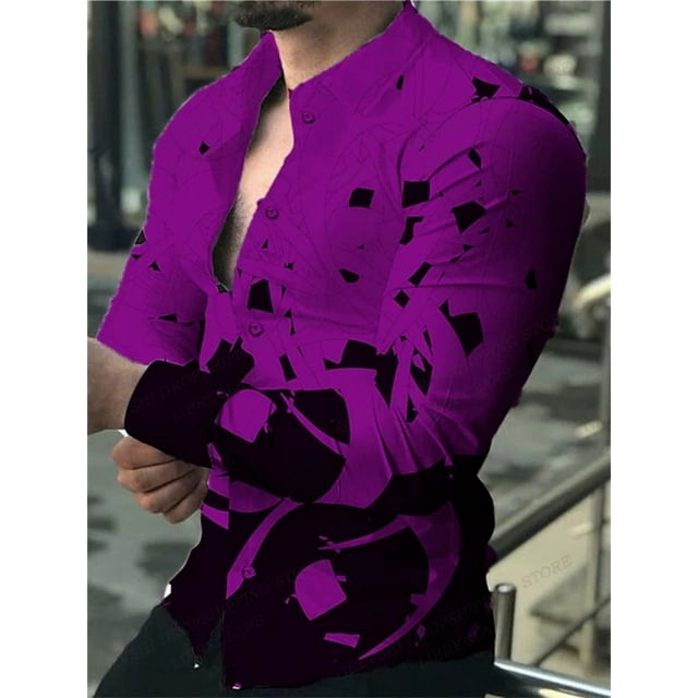 Camisas geométricas para hombre, camisas de moda, camisas hawaianas de manga larga, blusas de playa cubanas, ropa para hombre, camisas tridimensionales para hombre