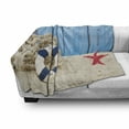 thumbnail image 2 of Coastal Soft Flannel Fleece Blanket, Marine Theme Welcome Message on Beach Coastline Vintage Style Picture Print, Cozy Plush for Indoor and Outdoor Use, 50" x 60", Eggshell Blue Red, by Ambesonne, 2 of 5