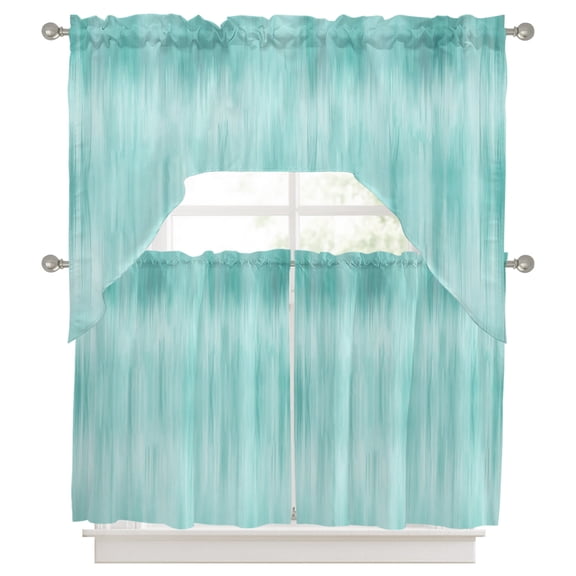 Curtains Swag and Tiers Curtains Set, Turquoise Valances with Kitchen Tier Curtain 36 Inches Long, Modern Abstract Art Ombre Striped Swag Light Filtering Curtains for Sink/Laundry Room