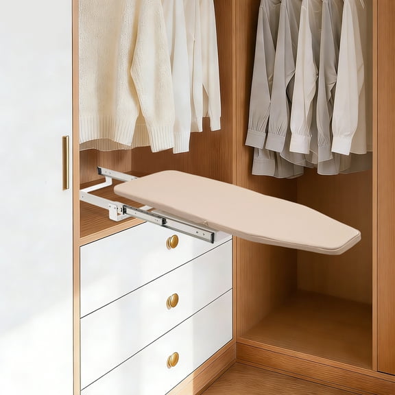 YIYIBYUS 12” X 32” Retractable Ironing Board, Retractable Hidden Ironing Board, Foldable Ironing Board with Heat-Resistant Ironing Board Cover for Wardrobe Sewing Rooms Laundry