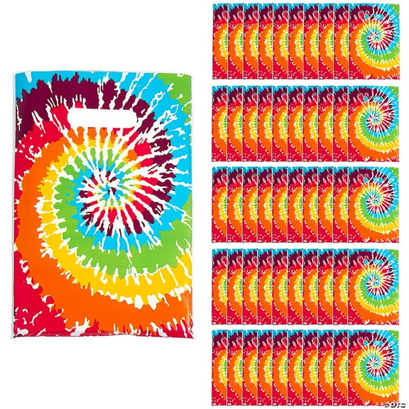 Bulk 50 Pieces Tie-Dye Pattern Plastic Goody Bags