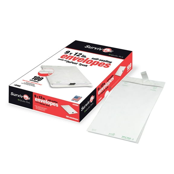Quality Park Flap-Stik Open-end Envelopes - Catalog - 1by2 - 9"W x 12" L- 14 lb - Peel & Seal - Tyvek - White