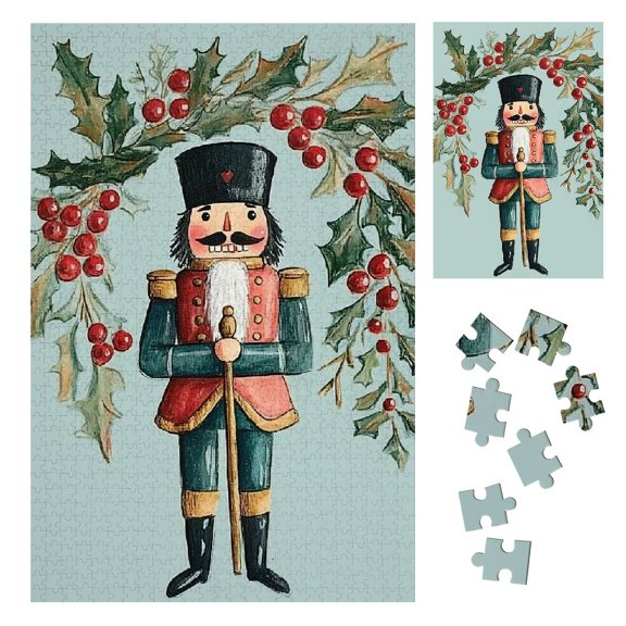 Shiartex Nutcracker Holly Berries Wooden Jigsaw Puzzle Home Decor Gift Toy Family Friends Christmas Gift 1000PCS