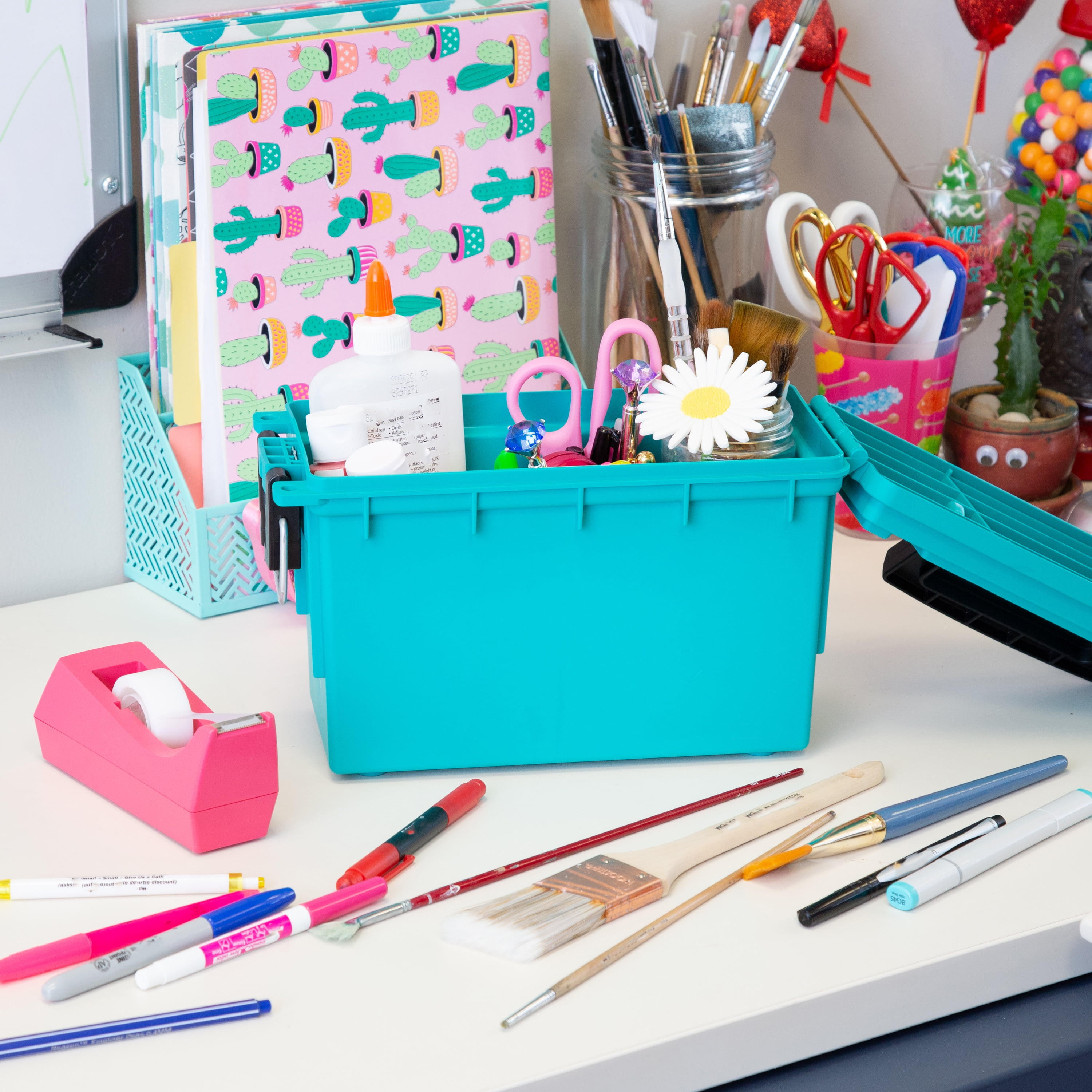 (4 pack) Logix Stackable Craft Storage Box, Teal