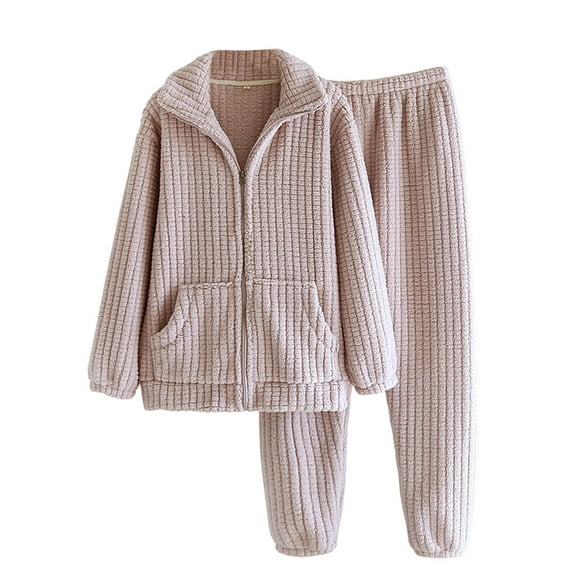 FAIWAD Women's Fleece Pajama Sets with Pockets Long Sleeve Zip Up Jackets and Pants Winter Warm Fluffy Loungewear