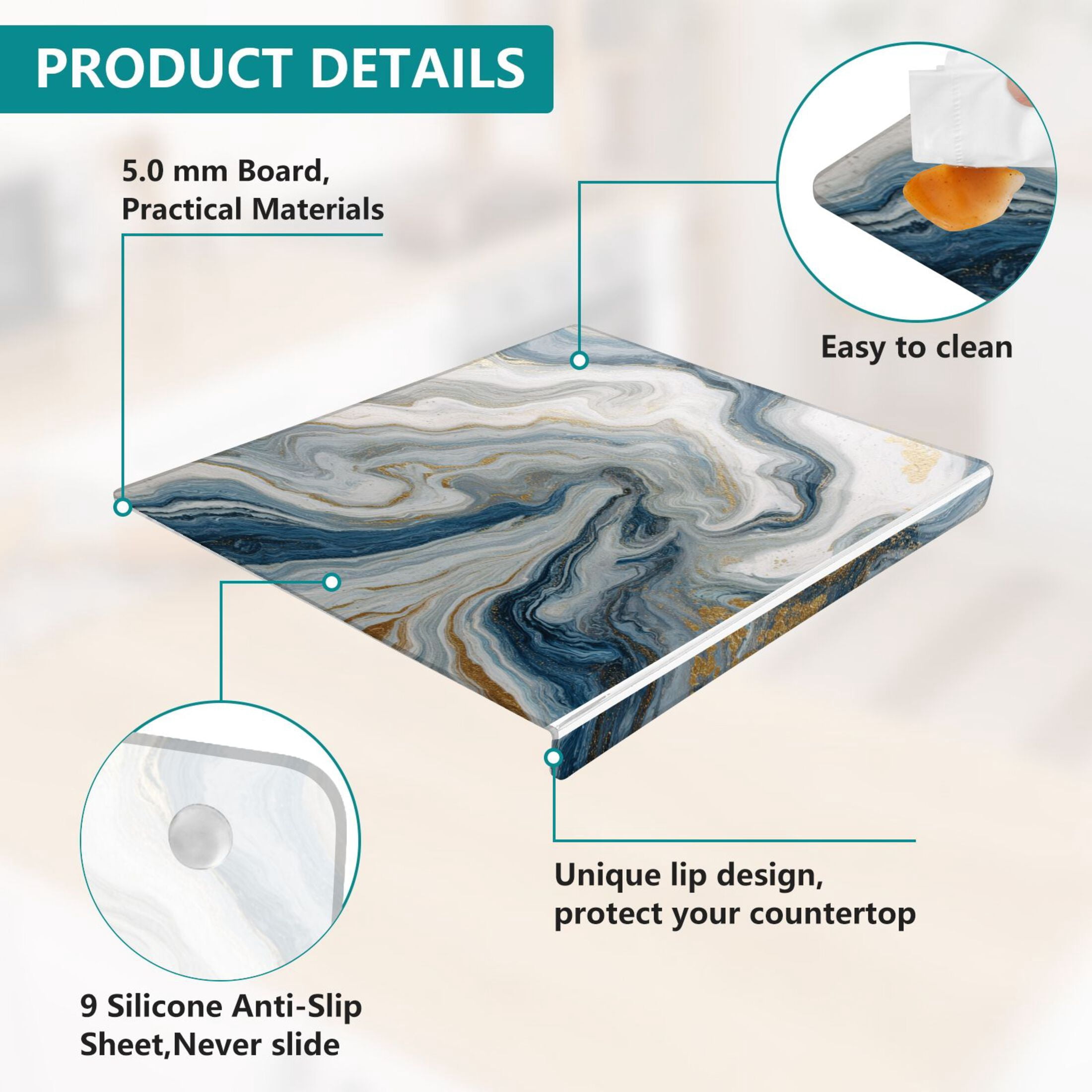 13.4" x 16.5" Food-Grade Acrylic Cutting Board Non-Slip Kitchen Chopping Board Gray Marble