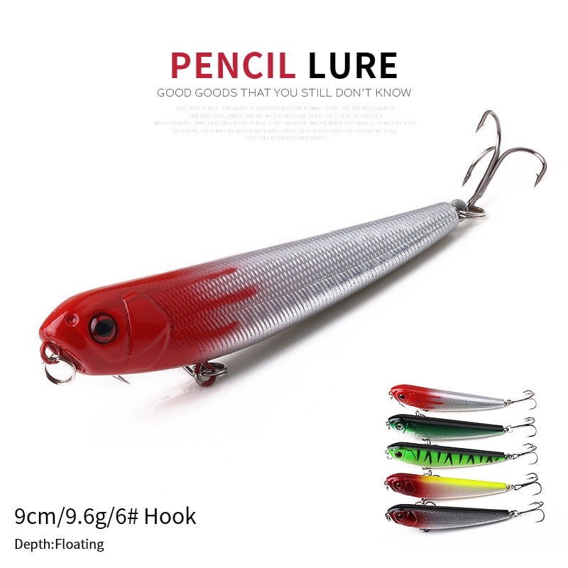 HENGJIA Fishing Lures for Bass, 5PCS Top water Pencil Popper Lures Minnow Lure Hard Baits Freshwater or Saltwater Fishing Lures Pencil Lure