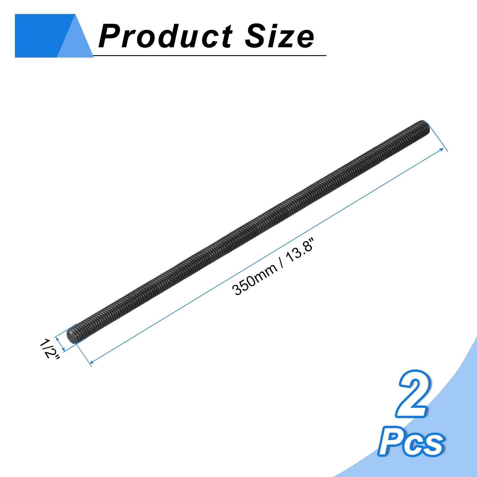 1/2" x 13.8" Fully All Threaded Rod, 2Pack B7 Alloy Steel Long Threaded Screw Right Hand Threads Fully Studding Rod Bar