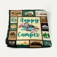 thumbnail image 2 of 1pc "Happy Camper" Flannel Blanket - Cozy, Multi-Purpose Throw with Vintage Camping Designs for Sofa, Bedroom, Travel & Outdoor Use, Machine Washable, All-Season Comfort, 2 of 5
