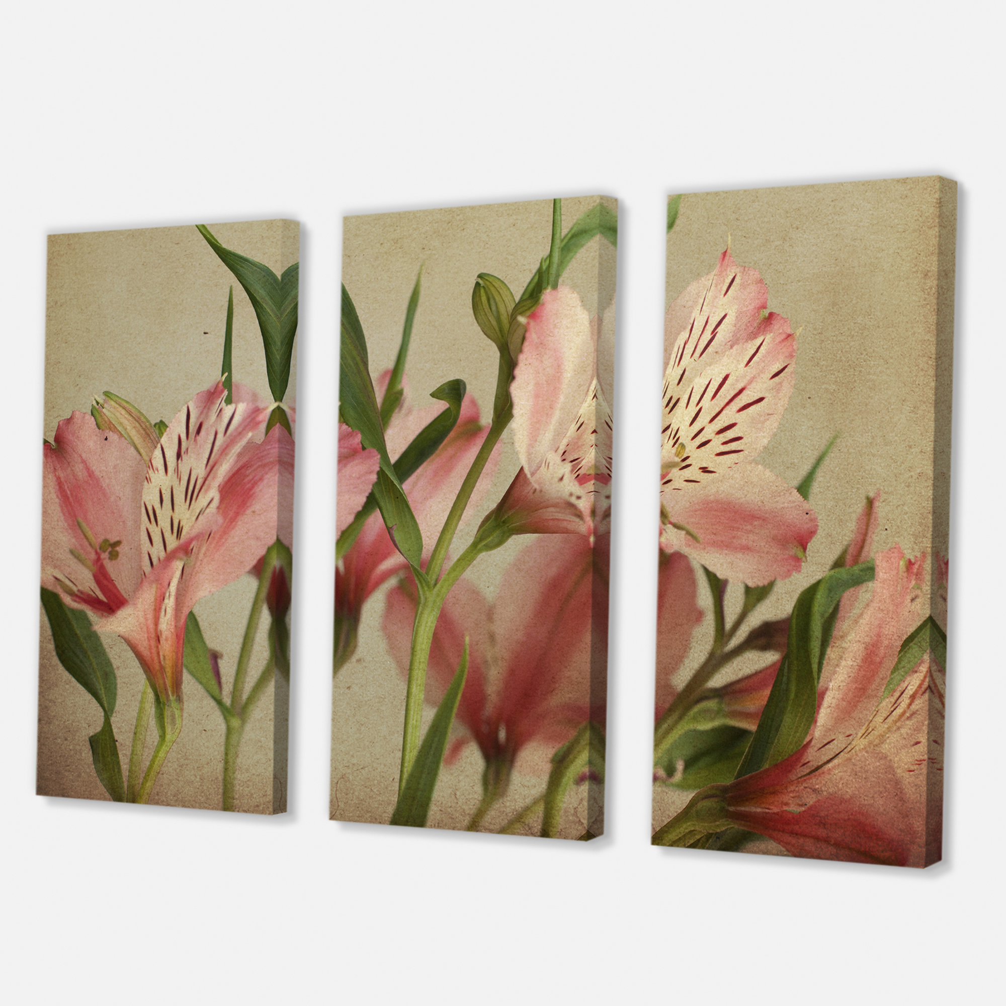 Alstroemeria Flower Retro 28 in x 36 in Painting Canvas Art Print, by Designart