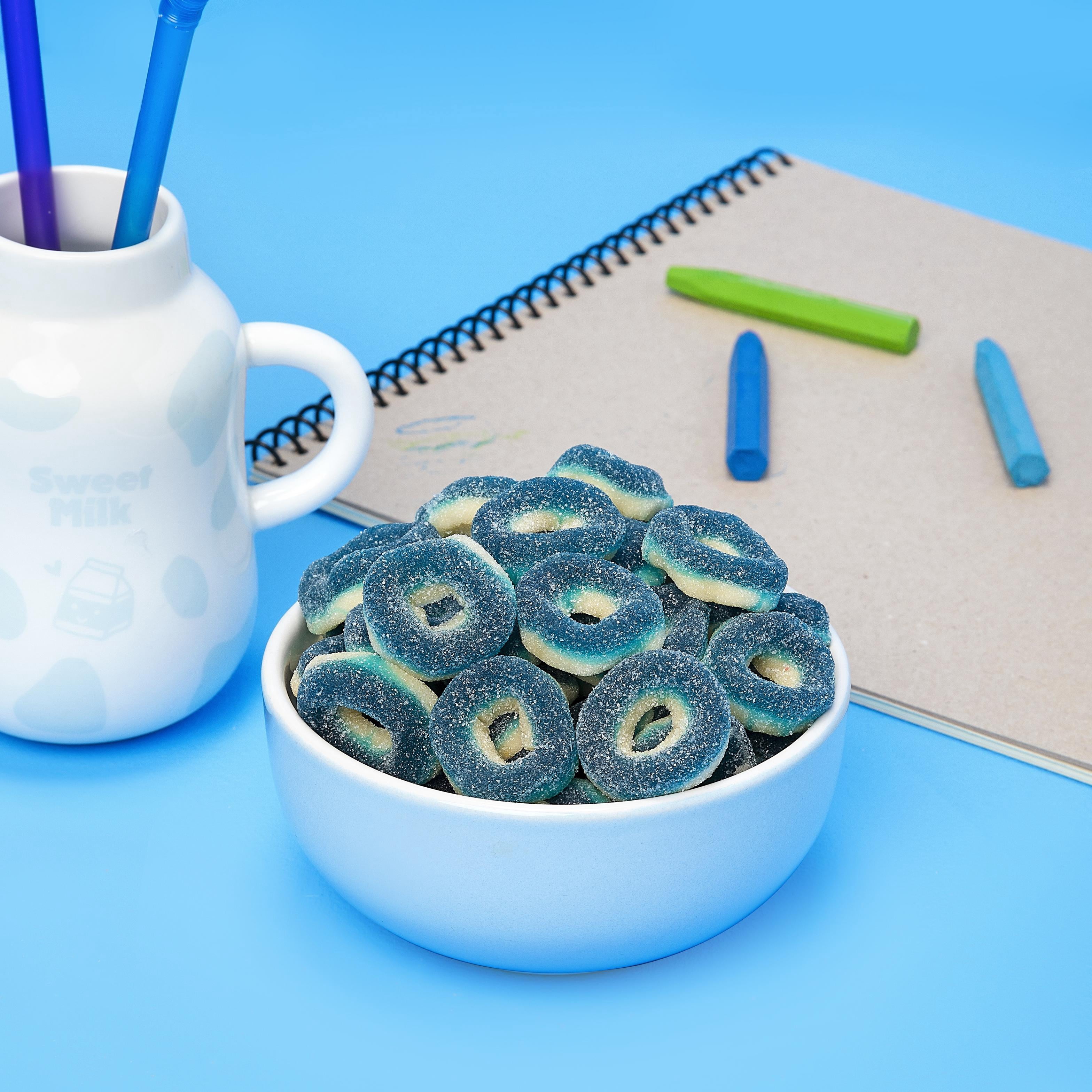 Kervan Candy Bebeto Blue Raspberry Rings - Fruity, Soft, Sweet & Sour Gummy Candy Bulk for Kids, Gift Snacks and Parties - Blue Raspberry Gummies Party Size Bag (5 lbs)