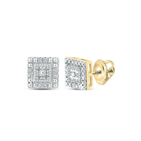 10kt Yellow Gold Womens Round Diamond Square Earrings 1/8 Cttw
