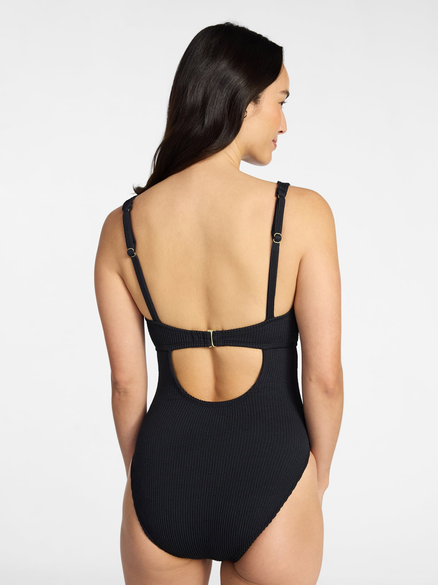 Time and Tru Women's and Women's Plus Size Crinkle Plunge Tie Front One Piece Swimsuit, Sizes XS-3X