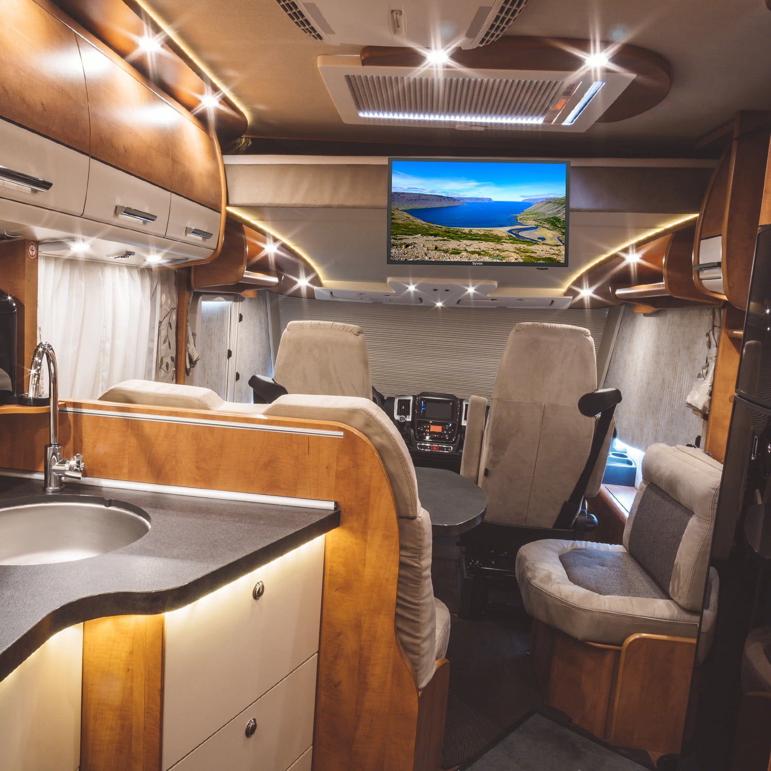 Sylvox 24inch RV TV, 12 Volt TV DC Powered Television, 1080P FHD RV TV with built in dvd player, Hi-Fi Speaker & FM Radio