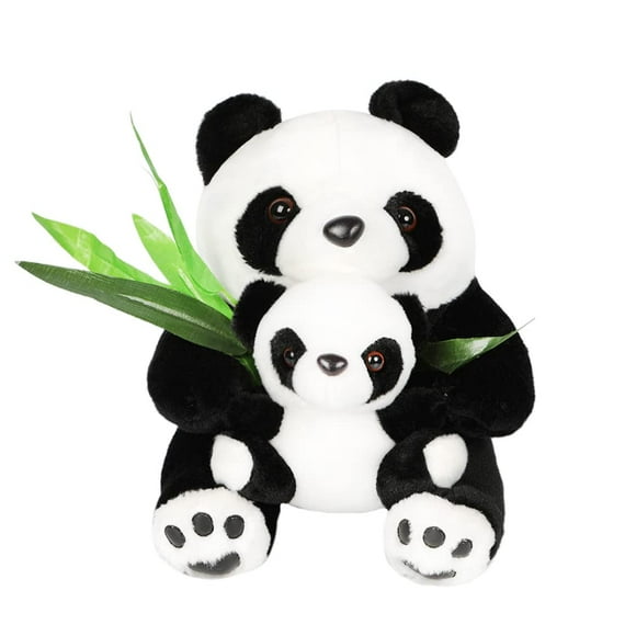 AIXINI 15" Cute Naive Mom & Baby Plush Panda Stuffed Animal, Soft Plush Toy with Bamboo, Gifts for Kids
