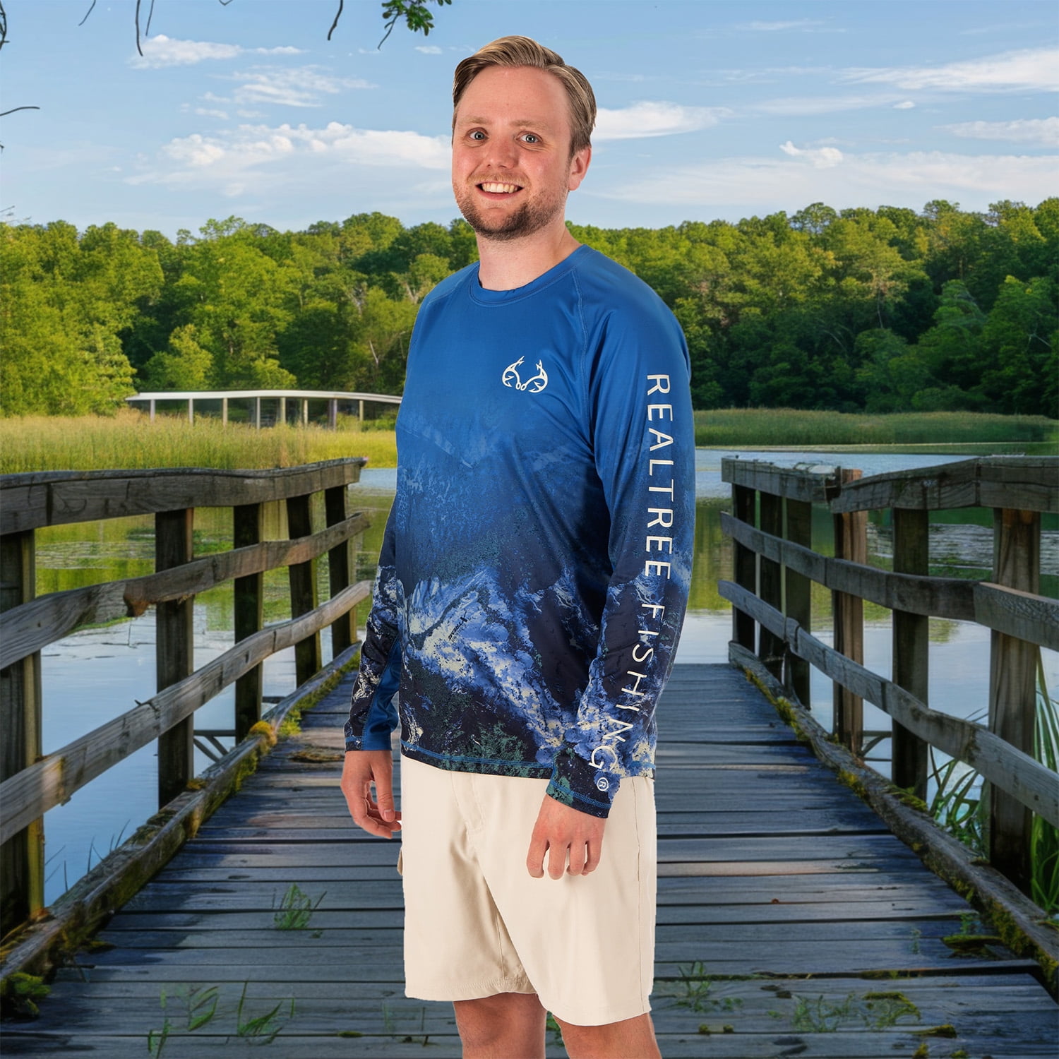 Realtree Men's Long Sleeve Performance Fishing Tee, Sapphire Blue, 2XL